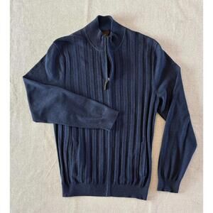 Tasso Elba Mens 100% Cotton Quarter Zip Sweater L Navy Blue